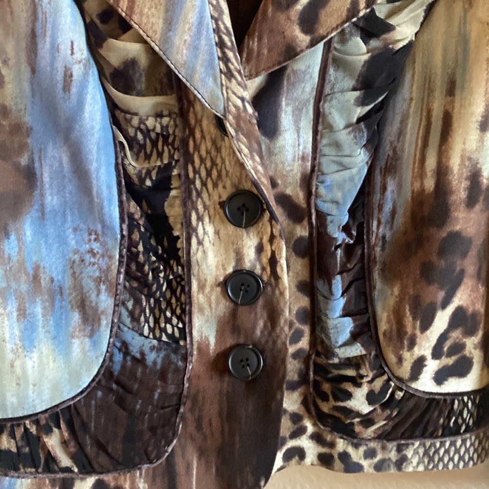 Alberto Makali Brown Tan Blazer with Animal Print/ Size 14 - Picture 2 of 7
